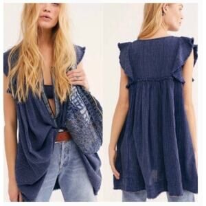 Free People Blue Ridge Indigo Chambray Top Size XS